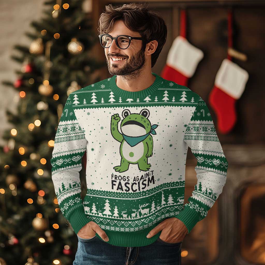 Frogs Against Fascism Ugly Christmas Sweater Portland Resist Protest Antifascist - Wonder Print Shop