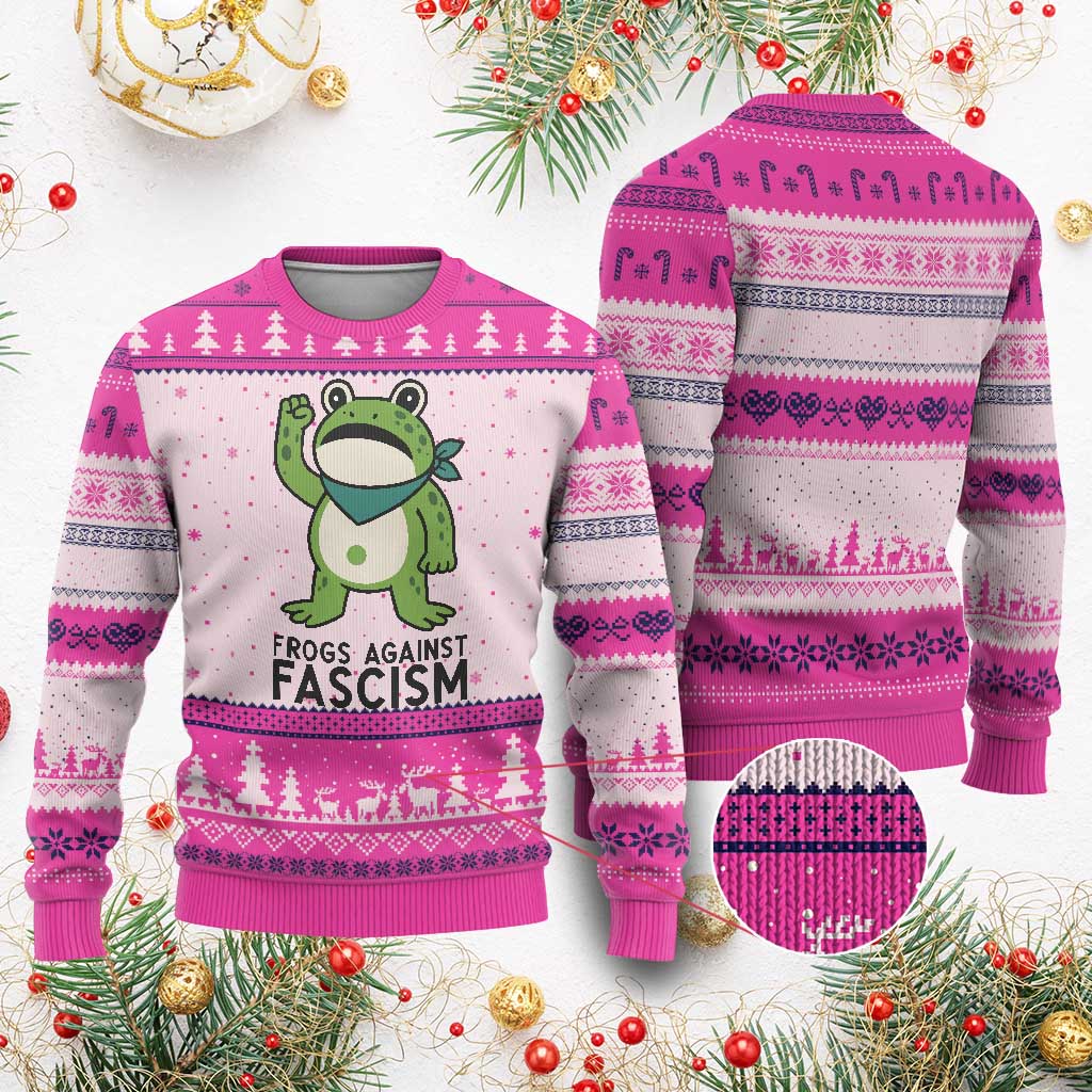 Frogs Against Fascism Ugly Christmas Sweater Portland Resist Protest Antifascist - Wonder Print Shop