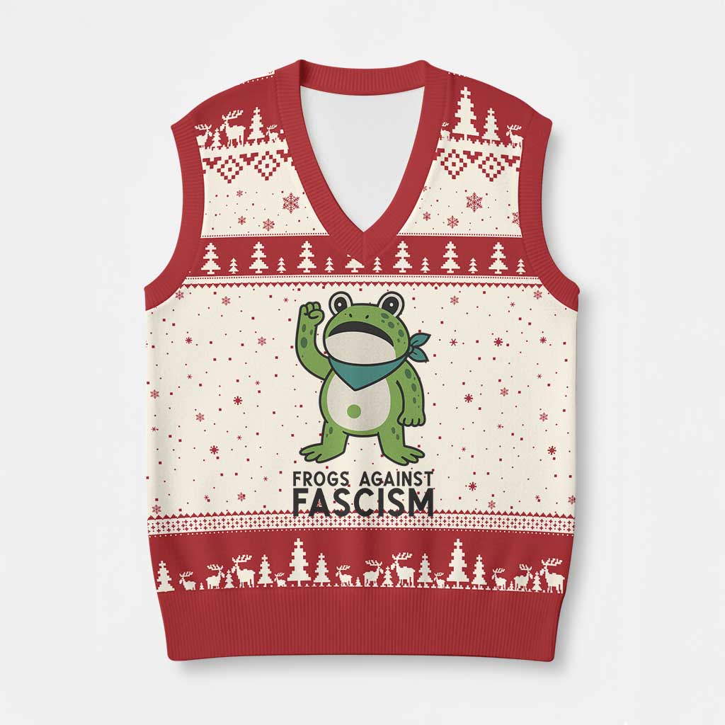 Frogs Against Fascism V-Neck Knit Sweater Vest Portland Resist Protest Antifascist - Wonder Print Shop