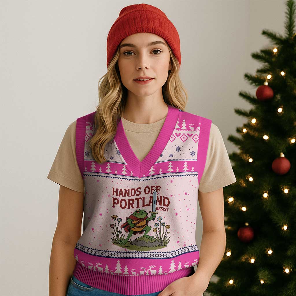 Hands Off Portland Sword Frog V-Neck Knit Sweater Vest Freedom Fighters Hero Resist - Wonder Print Shop