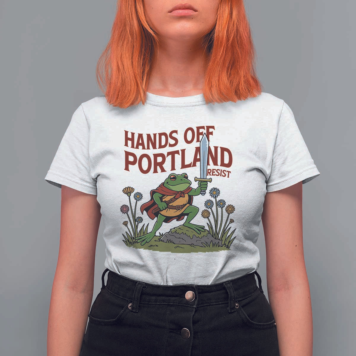 Hands Off Portland Sword Frog T Shirt For Women Freedom Fighters Hero Resist - Wonder Print Shop
