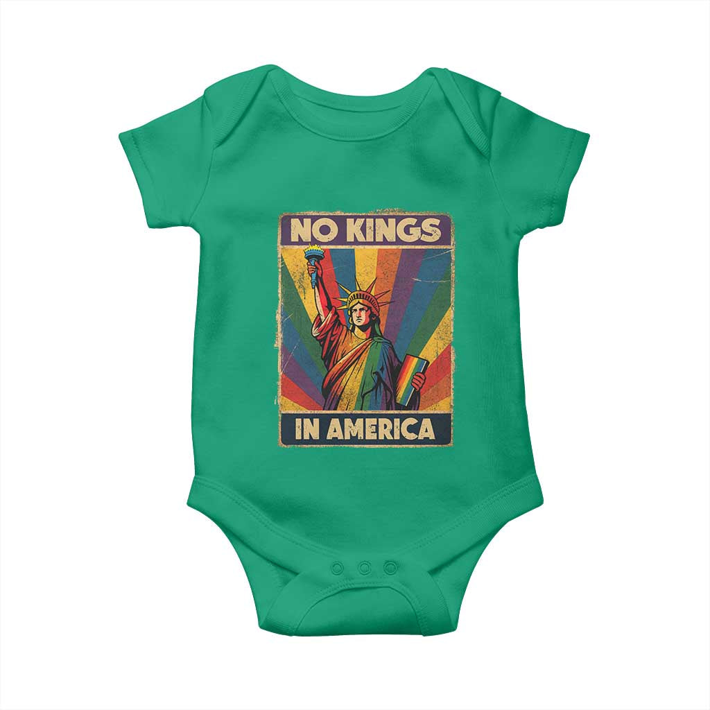 No Kings in America Pride Baby Onesie Rainbow Statue of Liberty Protest - Wonder Print Shop