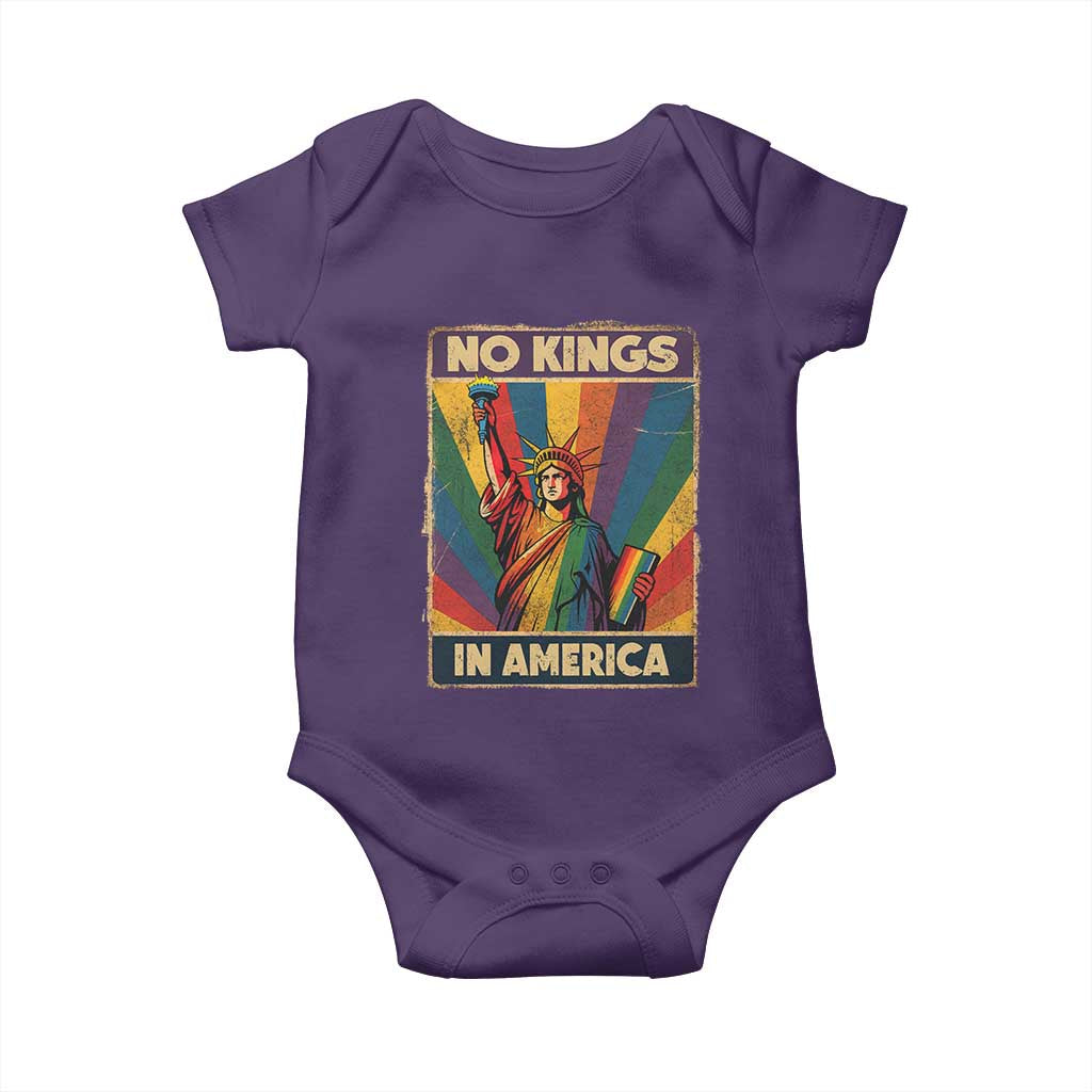No Kings in America Pride Baby Onesie Rainbow Statue of Liberty Protest - Wonder Print Shop