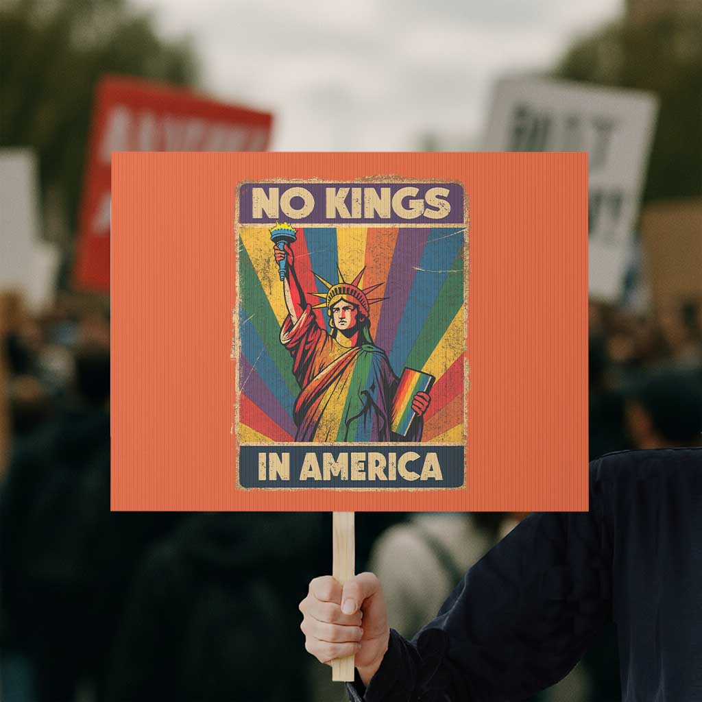 No Kings in America Pride Protest Sign Rainbow Statue of Liberty Protest - Wonder Print Shop