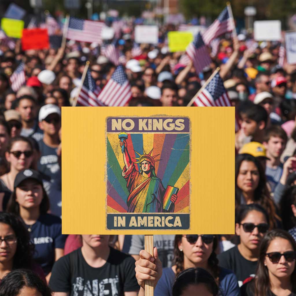 No Kings in America Pride Protest Sign Rainbow Statue of Liberty Protest - Wonder Print Shop