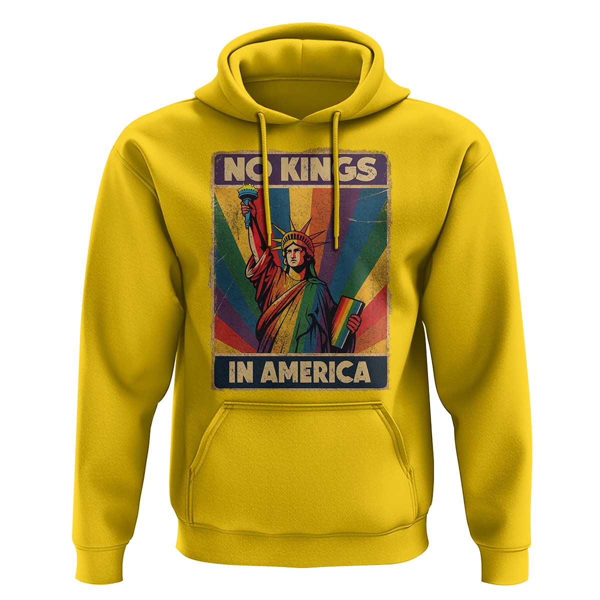 No Kings in America Pride Hoodie Rainbow Statue of Liberty Protest - Wonder Print Shop