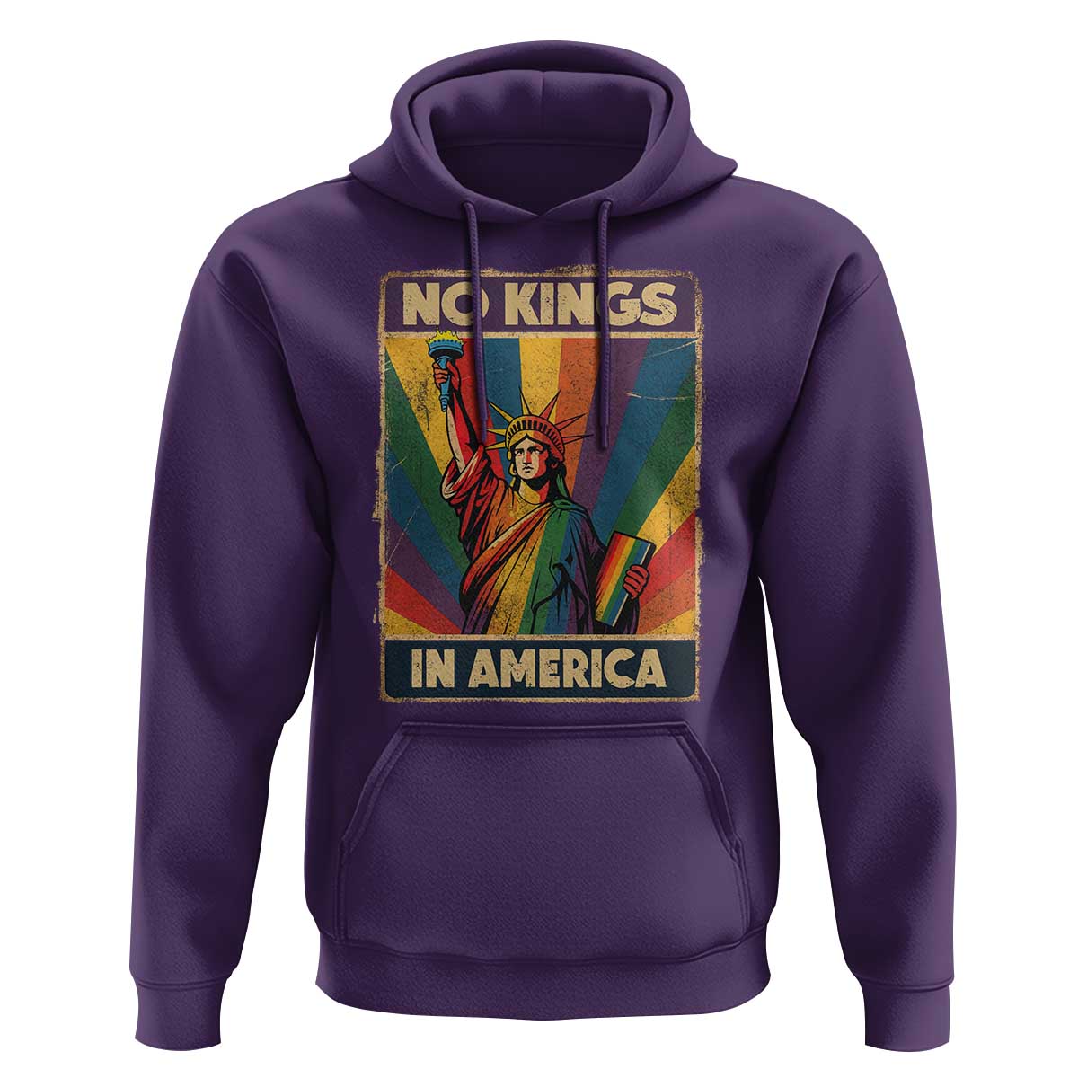 No Kings in America Pride Hoodie Rainbow Statue of Liberty Protest - Wonder Print Shop