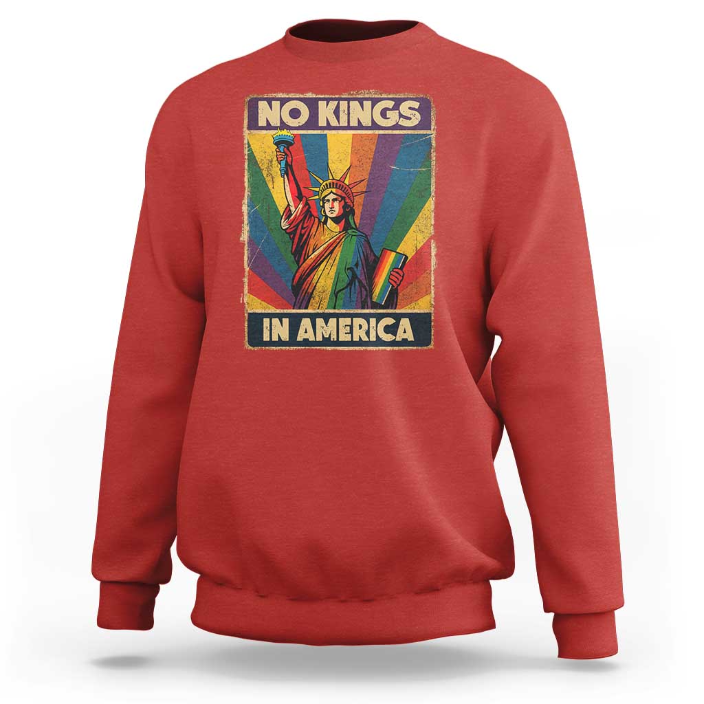 No Kings in America Pride Sweatshirt Rainbow Statue of Liberty Protest - Wonder Print Shop