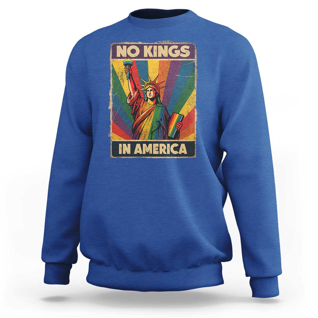 No Kings in America Pride Sweatshirt Rainbow Statue of Liberty Protest - Wonder Print Shop