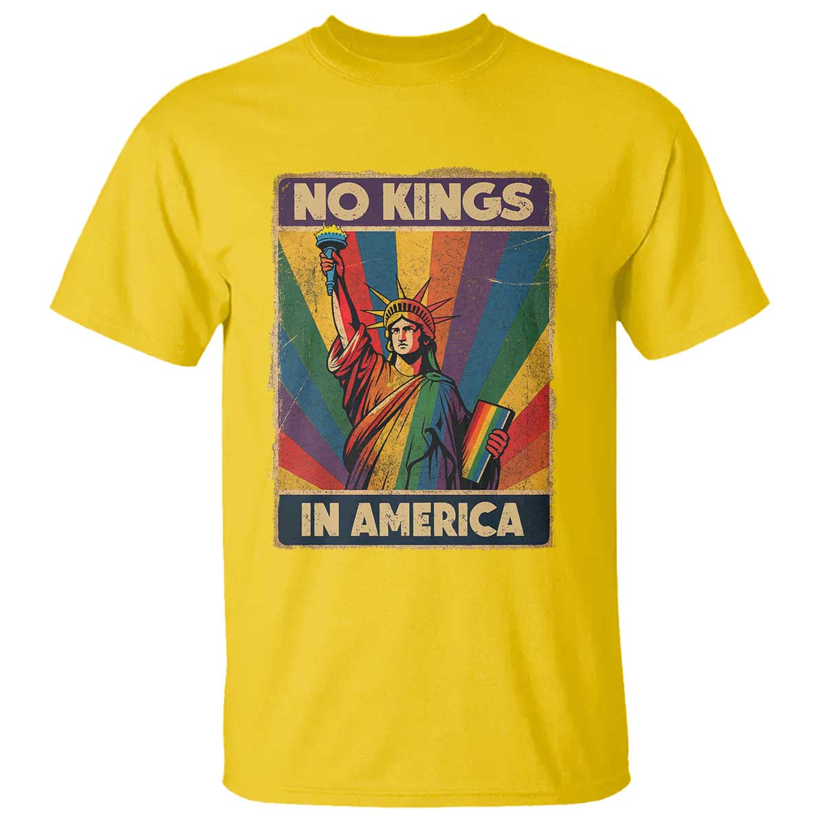 No Kings in America Pride T Shirt Rainbow Statue of Liberty Protest - Wonder Print Shop