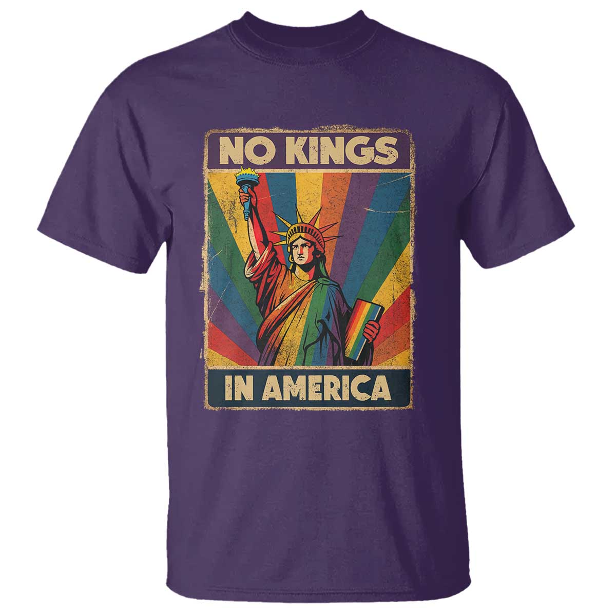 No Kings in America Pride T Shirt Rainbow Statue of Liberty Protest - Wonder Print Shop