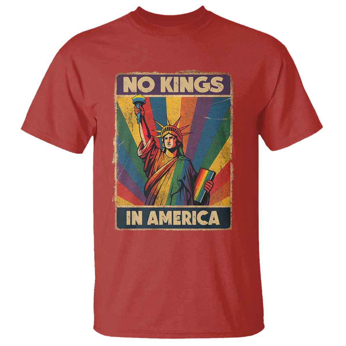 No Kings in America Pride T Shirt Rainbow Statue of Liberty Protest - Wonder Print Shop
