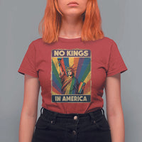 No Kings in America Pride T Shirt For Women Rainbow Statue of Liberty Protest - Wonder Print Shop