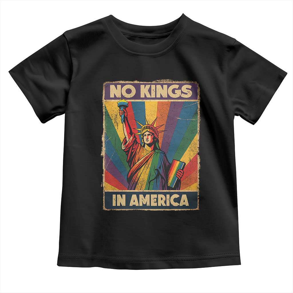 No Kings in America Pride Toddler T Shirt Rainbow Statue of Liberty Protest - Wonder Print Shop