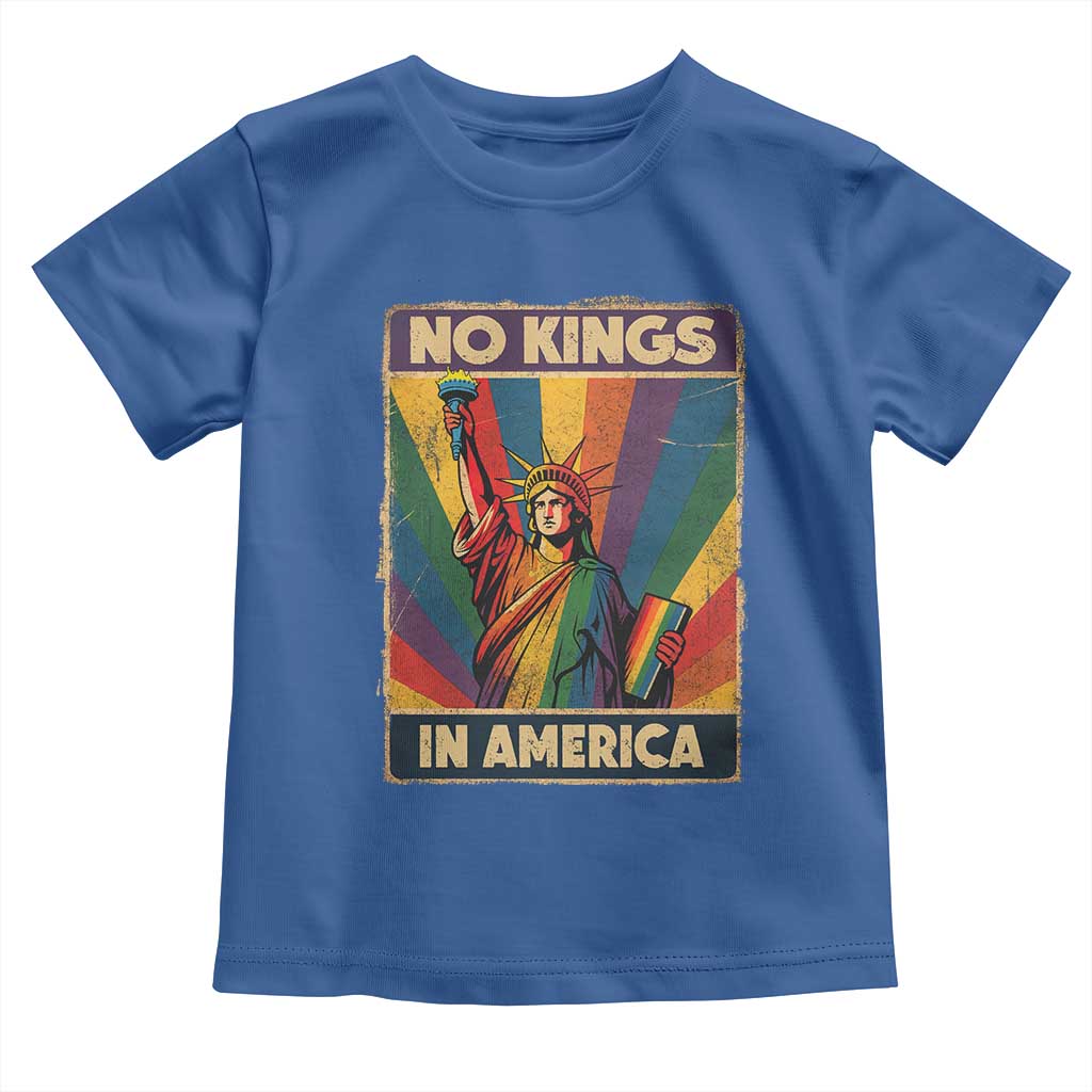 No Kings in America Pride Toddler T Shirt Rainbow Statue of Liberty Protest - Wonder Print Shop