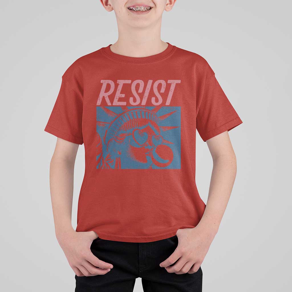 Liberty Resist T Shirt For Kid Feminist Bubblegum Statue of Liberty Retro Graphic - Wonder Print Shop