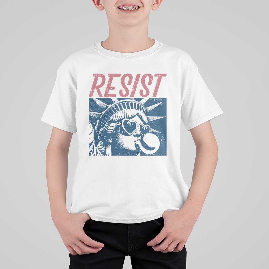 Liberty Resist T Shirt For Kid Feminist Bubblegum Statue of Liberty Retro Graphic - Wonder Print Shop