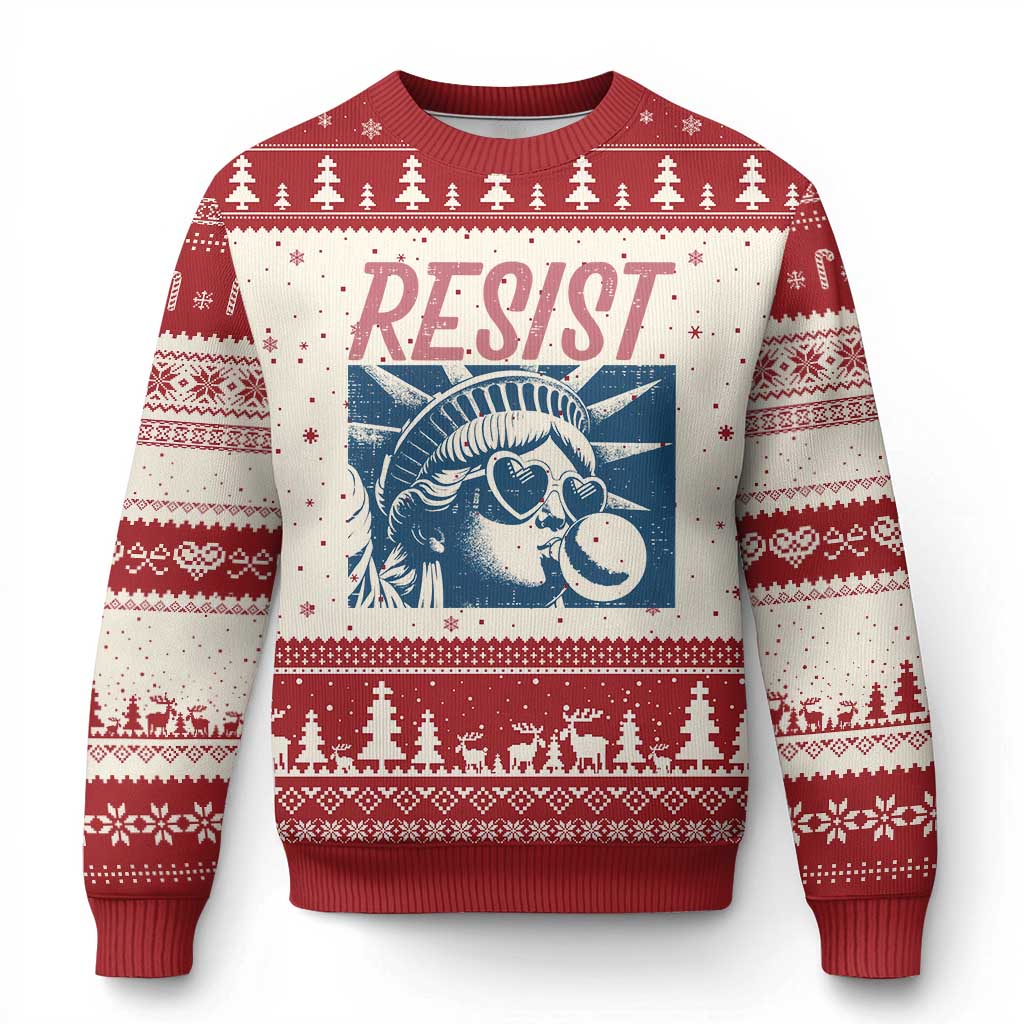 Liberty Resist Ugly Christmas Sweater Feminist Bubblegum Statue of Liberty Retro Graphic - Wonder Print Shop