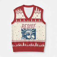 Liberty Resist V-Neck Knit Sweater Vest Feminist Bubblegum Statue of Liberty Retro Graphic - Wonder Print Shop