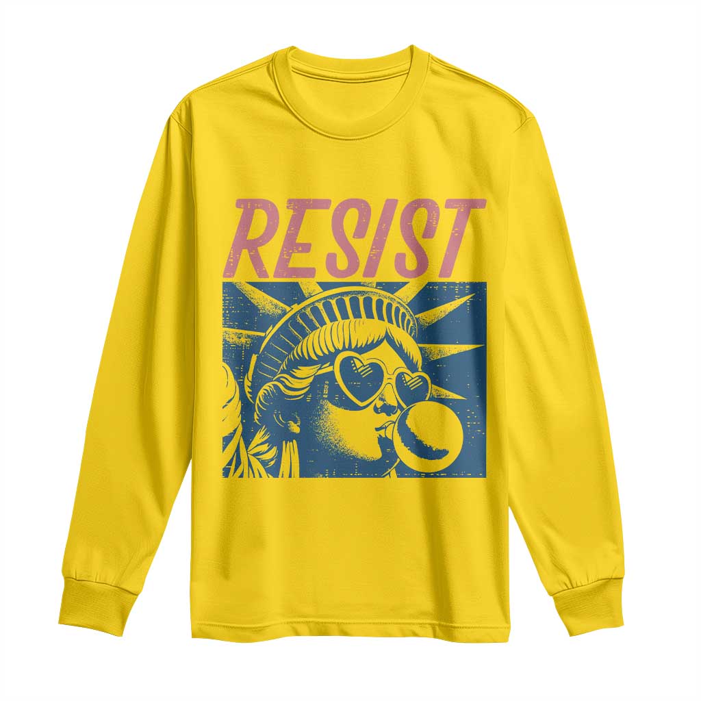 Liberty Resist Long Sleeve Shirt Feminist Bubblegum Statue of Liberty Retro Graphic - Wonder Print Shop
