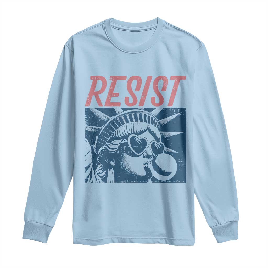 Liberty Resist Long Sleeve Shirt Feminist Bubblegum Statue of Liberty Retro Graphic - Wonder Print Shop