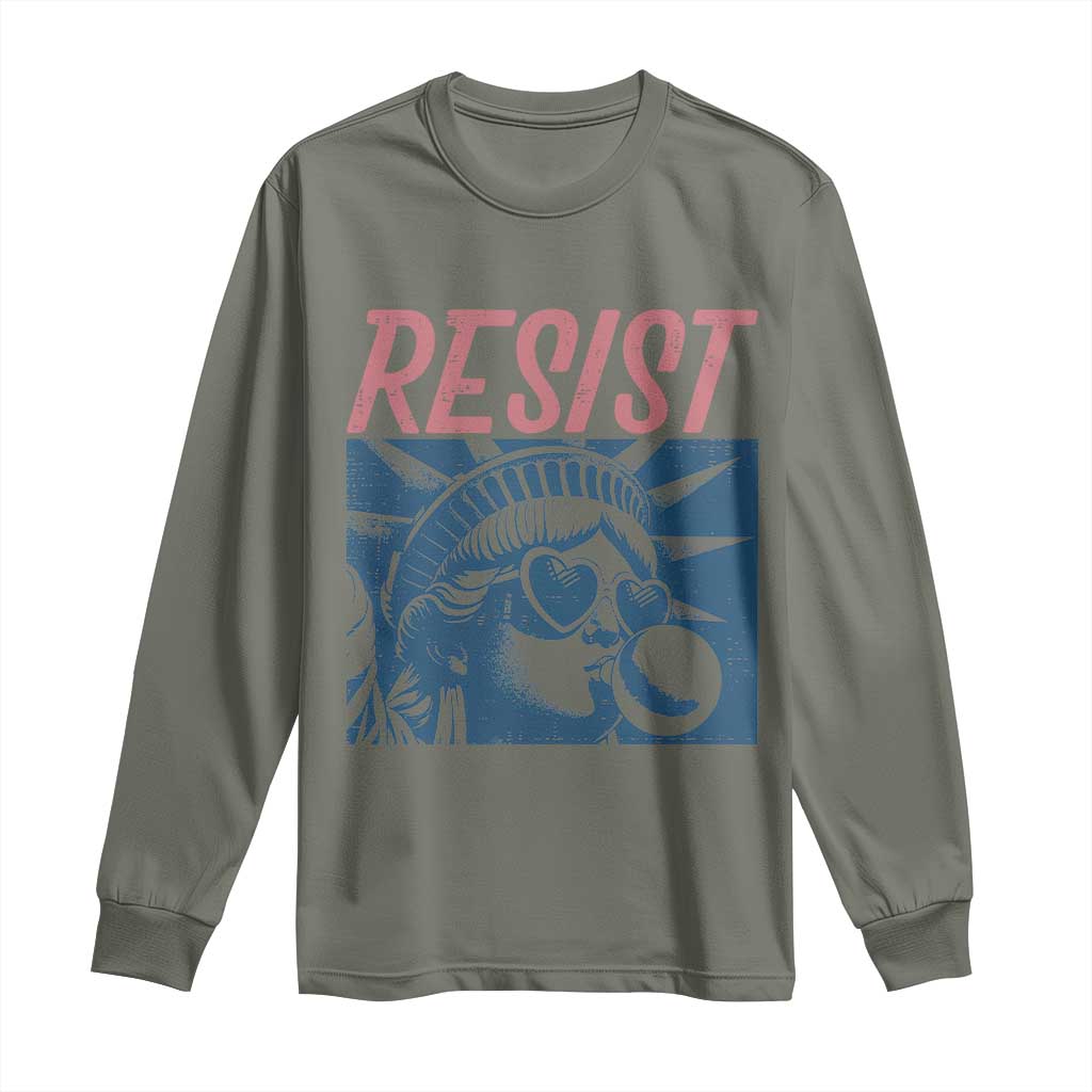 Liberty Resist Long Sleeve Shirt Feminist Bubblegum Statue of Liberty Retro Graphic - Wonder Print Shop