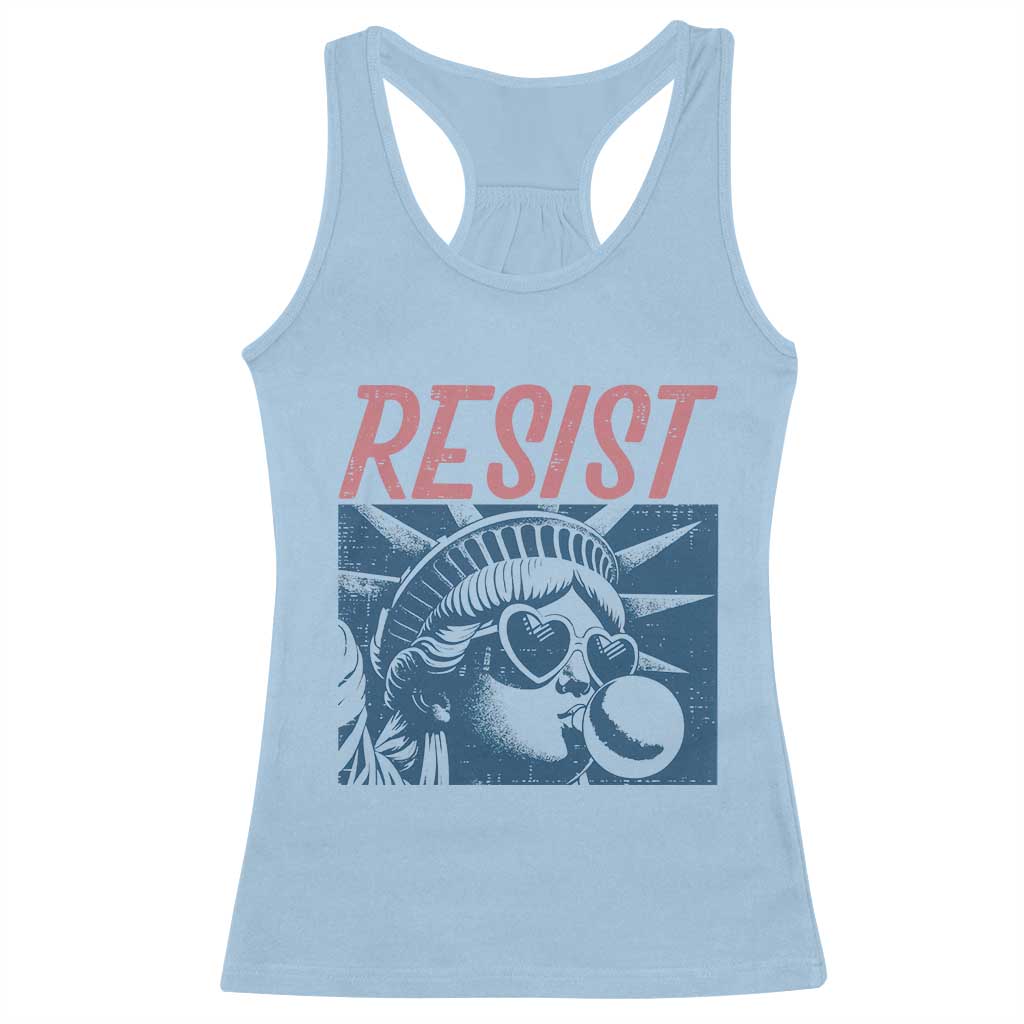 Liberty Resist Racerback Tank Top Feminist Bubblegum Statue of Liberty Retro Graphic - Wonder Print Shop