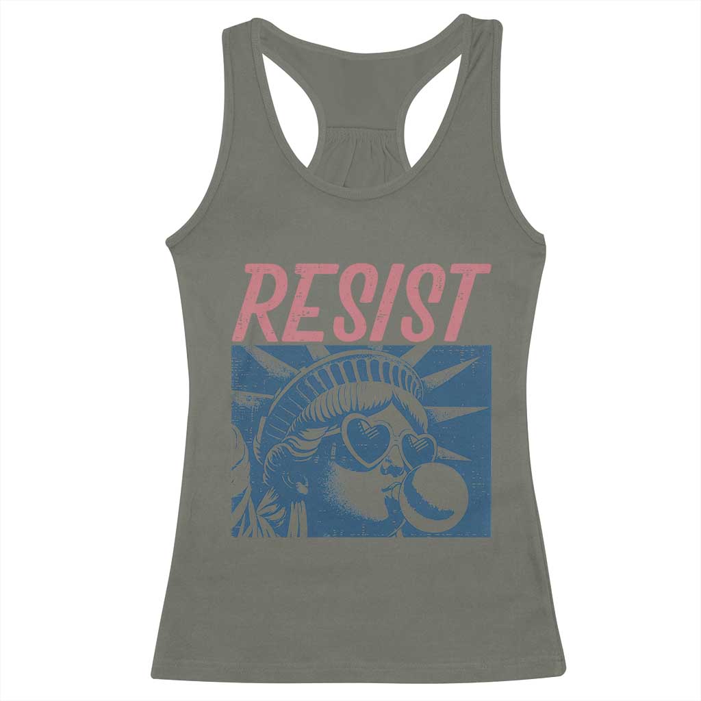 Liberty Resist Racerback Tank Top Feminist Bubblegum Statue of Liberty Retro Graphic - Wonder Print Shop