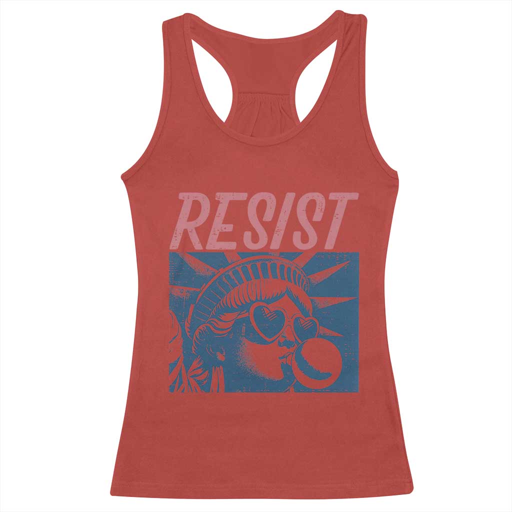Liberty Resist Racerback Tank Top Feminist Bubblegum Statue of Liberty Retro Graphic - Wonder Print Shop