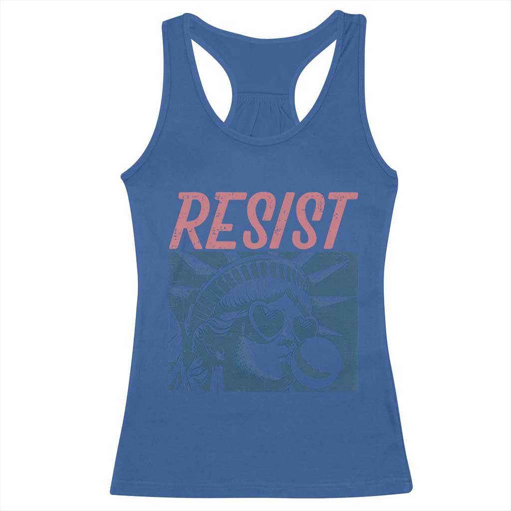Liberty Resist Racerback Tank Top Feminist Bubblegum Statue of Liberty Retro Graphic - Wonder Print Shop