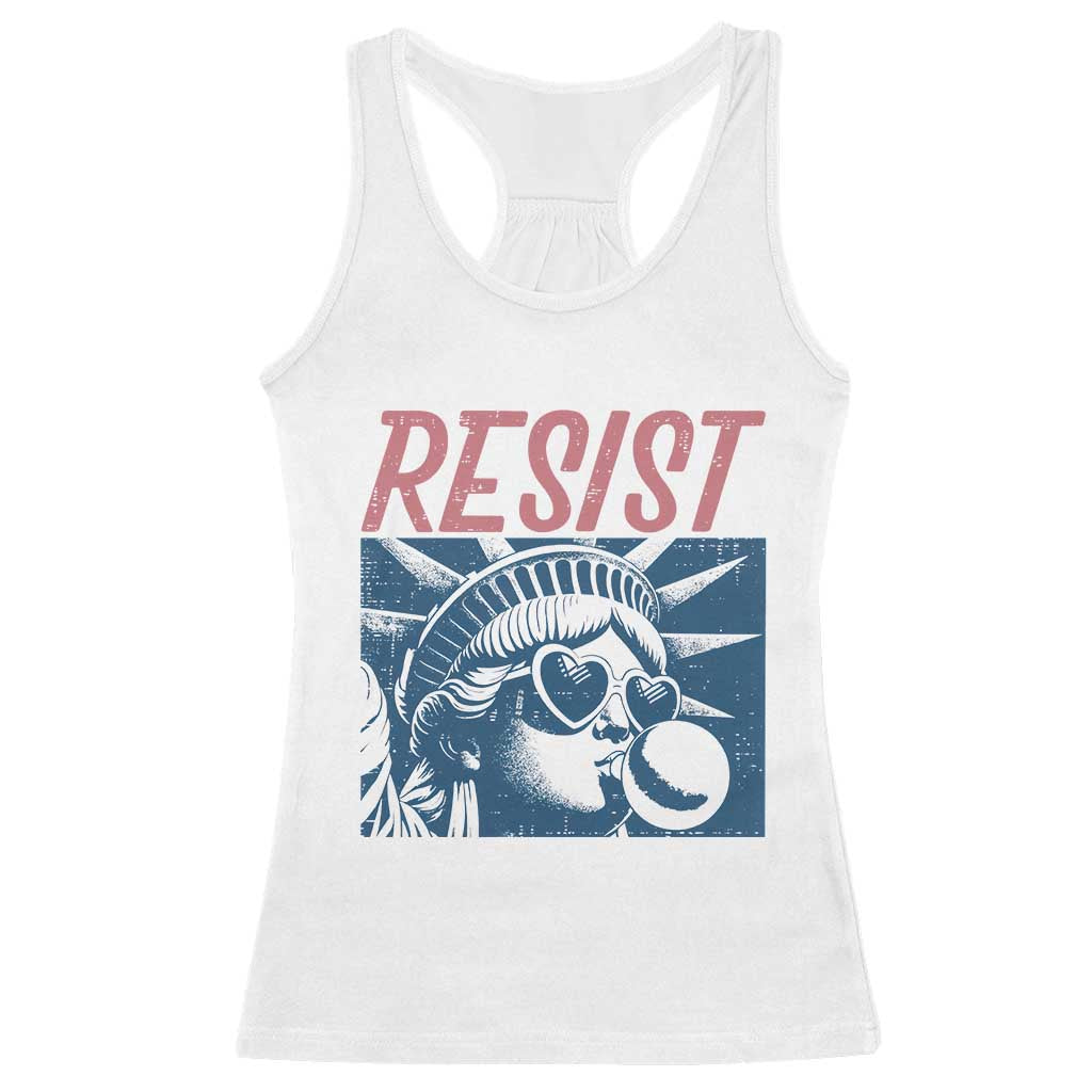 Liberty Resist Racerback Tank Top Feminist Bubblegum Statue of Liberty Retro Graphic - Wonder Print Shop