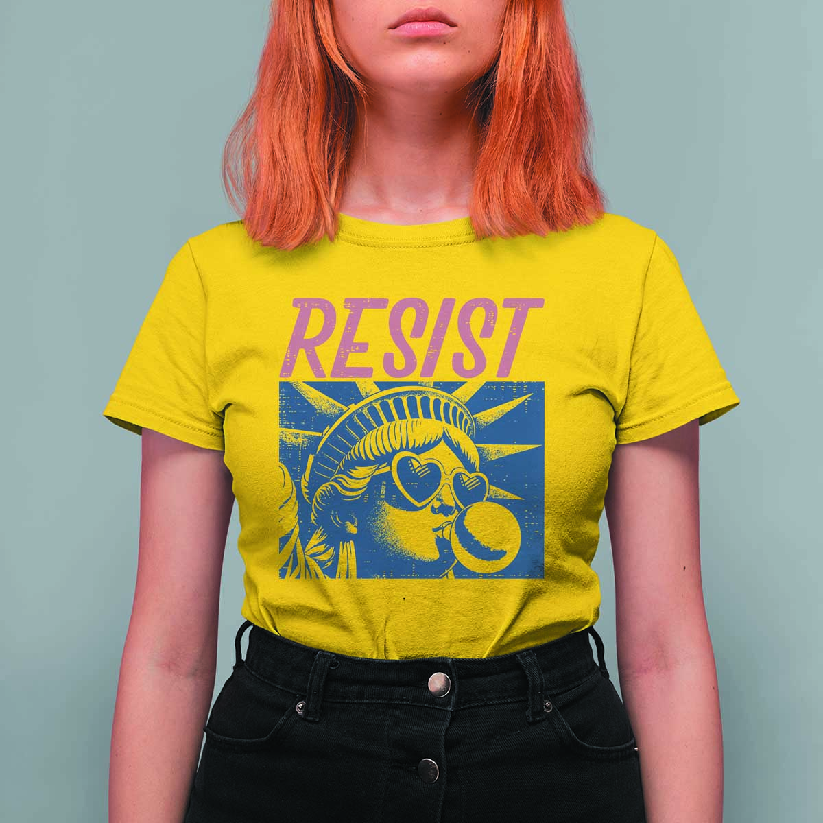 Liberty Resist T Shirt For Women Feminist Bubblegum Statue of Liberty Retro Graphic - Wonder Print Shop