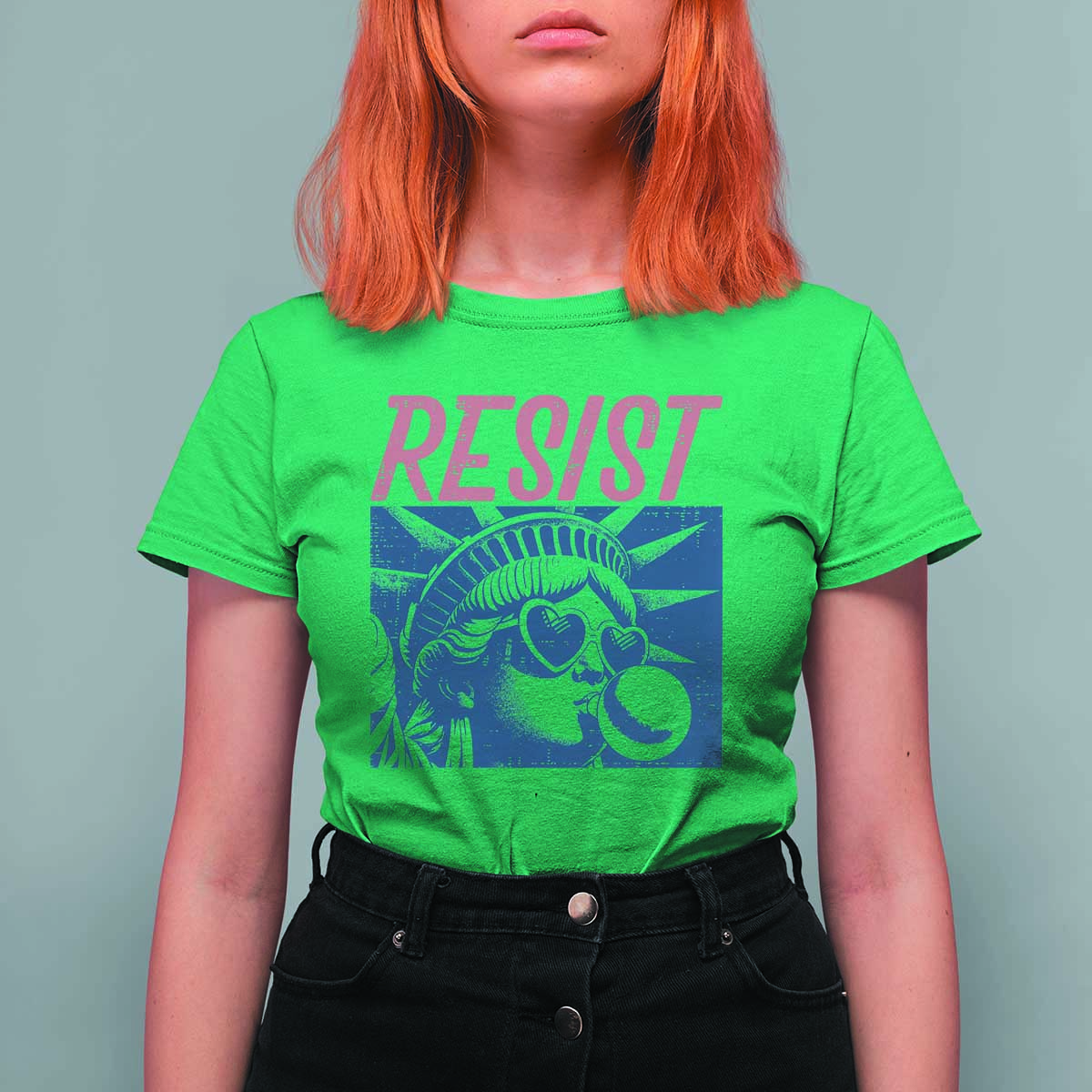 Liberty Resist T Shirt For Women Feminist Bubblegum Statue of Liberty Retro Graphic - Wonder Print Shop