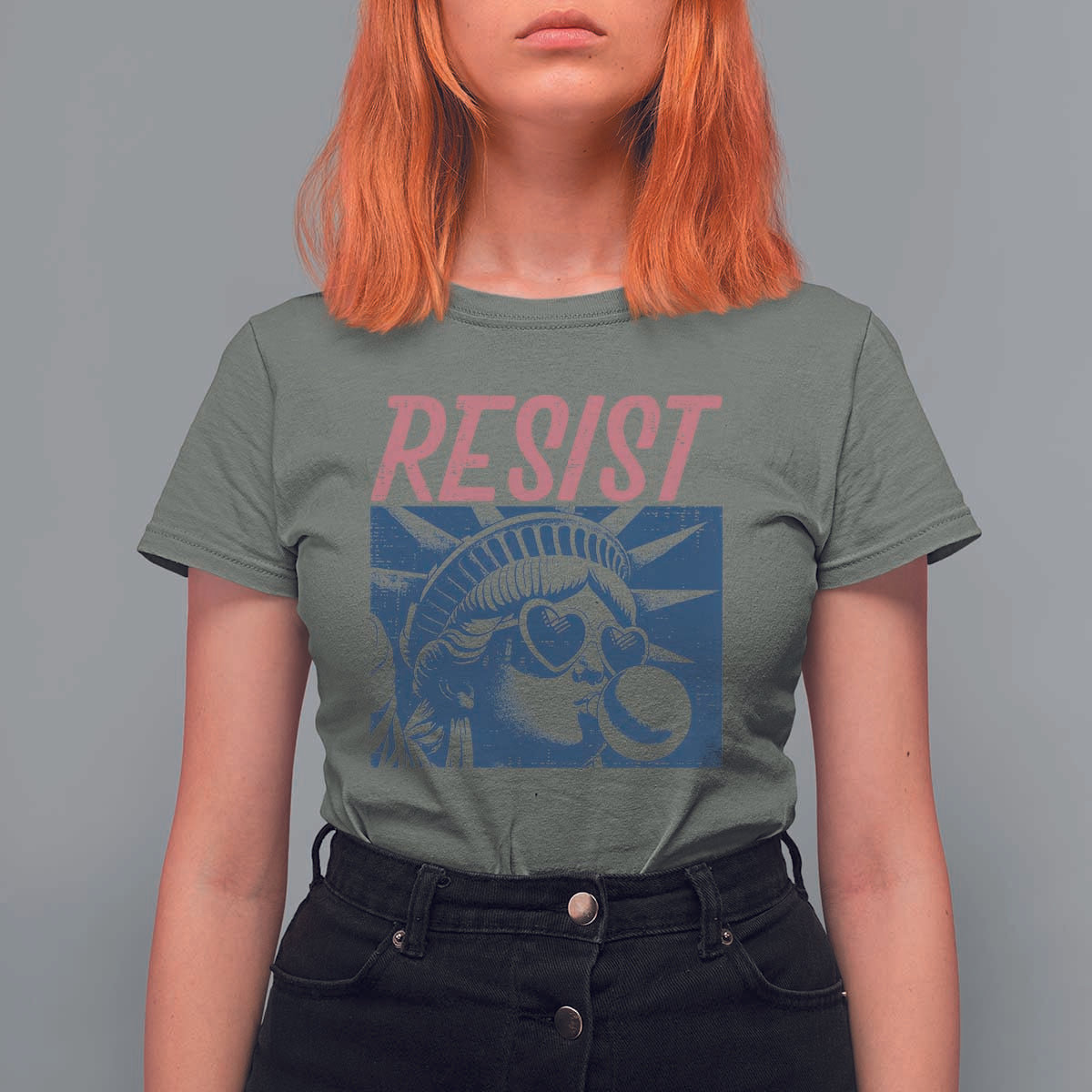Liberty Resist T Shirt For Women Feminist Bubblegum Statue of Liberty Retro Graphic - Wonder Print Shop