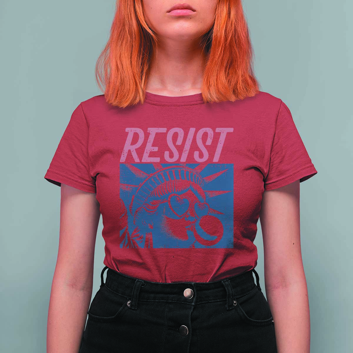 Liberty Resist T Shirt For Women Feminist Bubblegum Statue of Liberty Retro Graphic - Wonder Print Shop