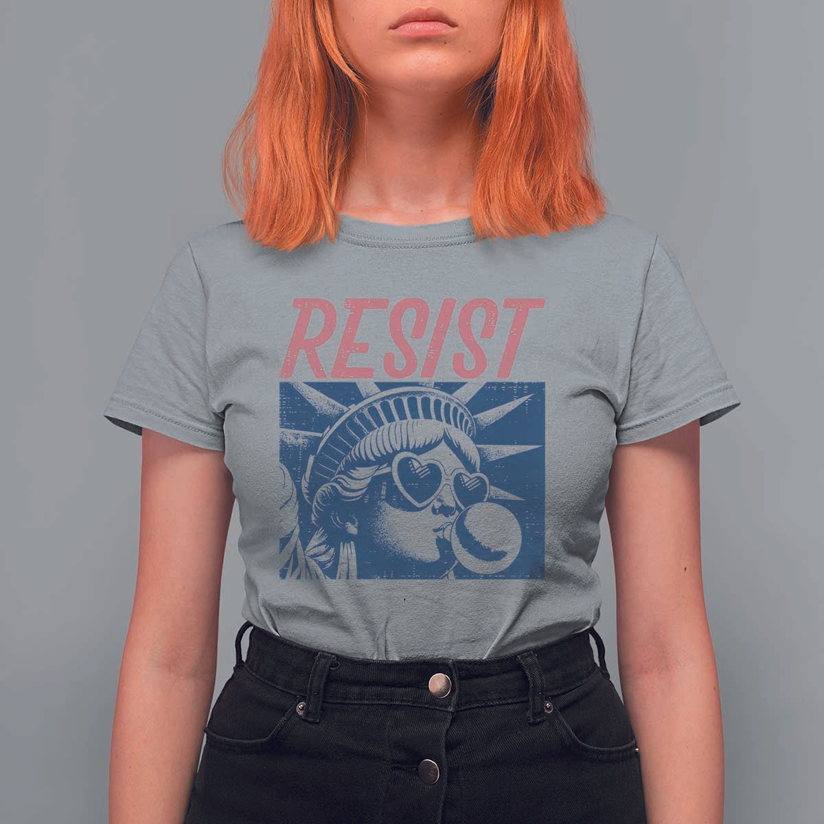 Liberty Resist T Shirt For Women Feminist Bubblegum Statue of Liberty Retro Graphic - Wonder Print Shop
