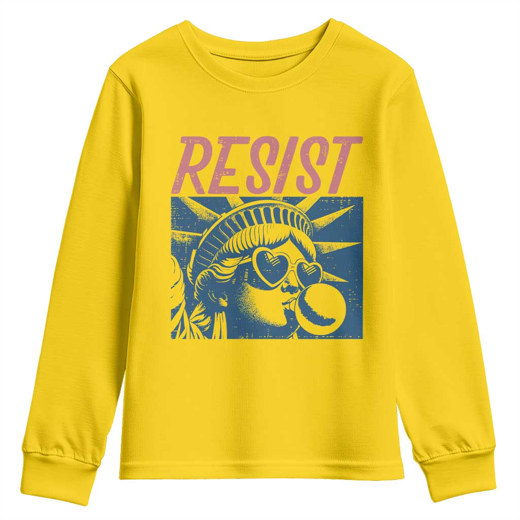 Liberty Resist Youth Sweatshirt Feminist Bubblegum Statue of Liberty Retro Graphic - Wonder Print Shop