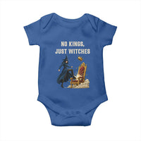 No Kings Just Witches Baby Onesie Feminist Witch Kicking Throne Protest - Wonder Print Shop