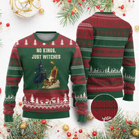 No Kings Just Witches Ugly Christmas Sweater Feminist Witch Kicking Throne Protest - Wonder Print Shop