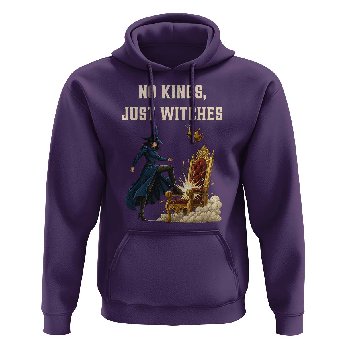No Kings Just Witches Hoodie Feminist Witch Kicking Throne Protest - Wonder Print Shop