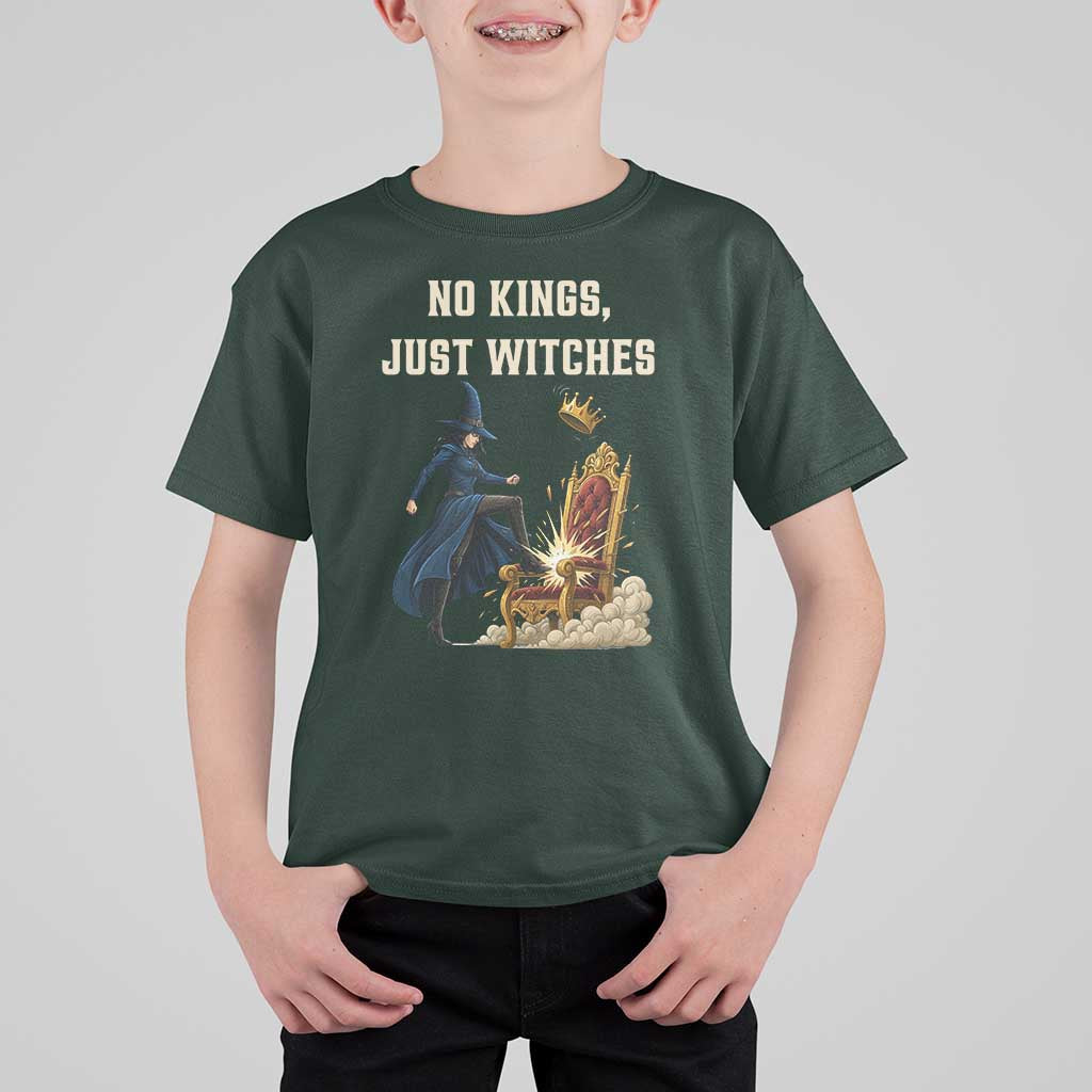 No Kings Just Witches T Shirt For Kid Feminist Witch Kicking Throne Protest - Wonder Print Shop
