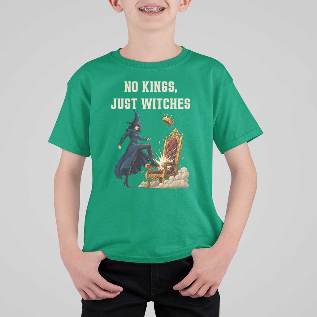 No Kings Just Witches T Shirt For Kid Feminist Witch Kicking Throne Protest - Wonder Print Shop