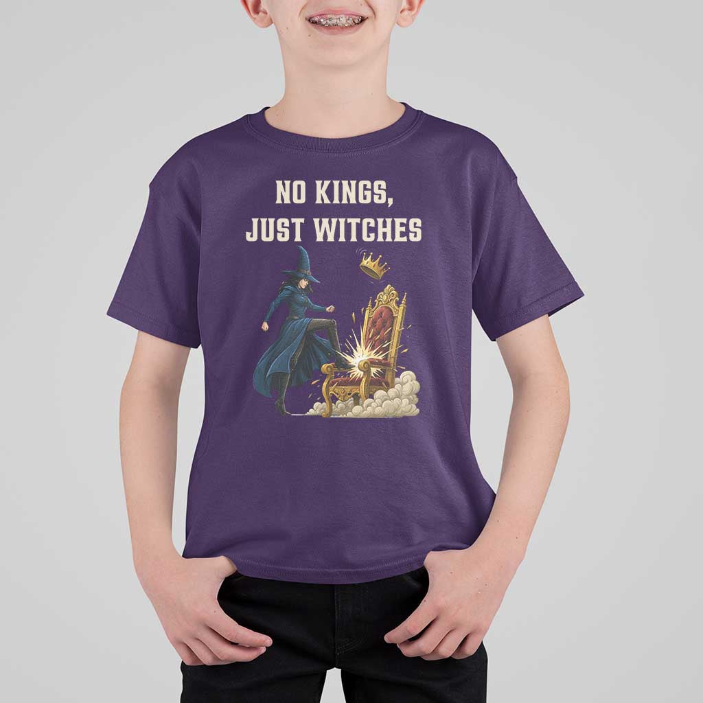 No Kings Just Witches T Shirt For Kid Feminist Witch Kicking Throne Protest - Wonder Print Shop