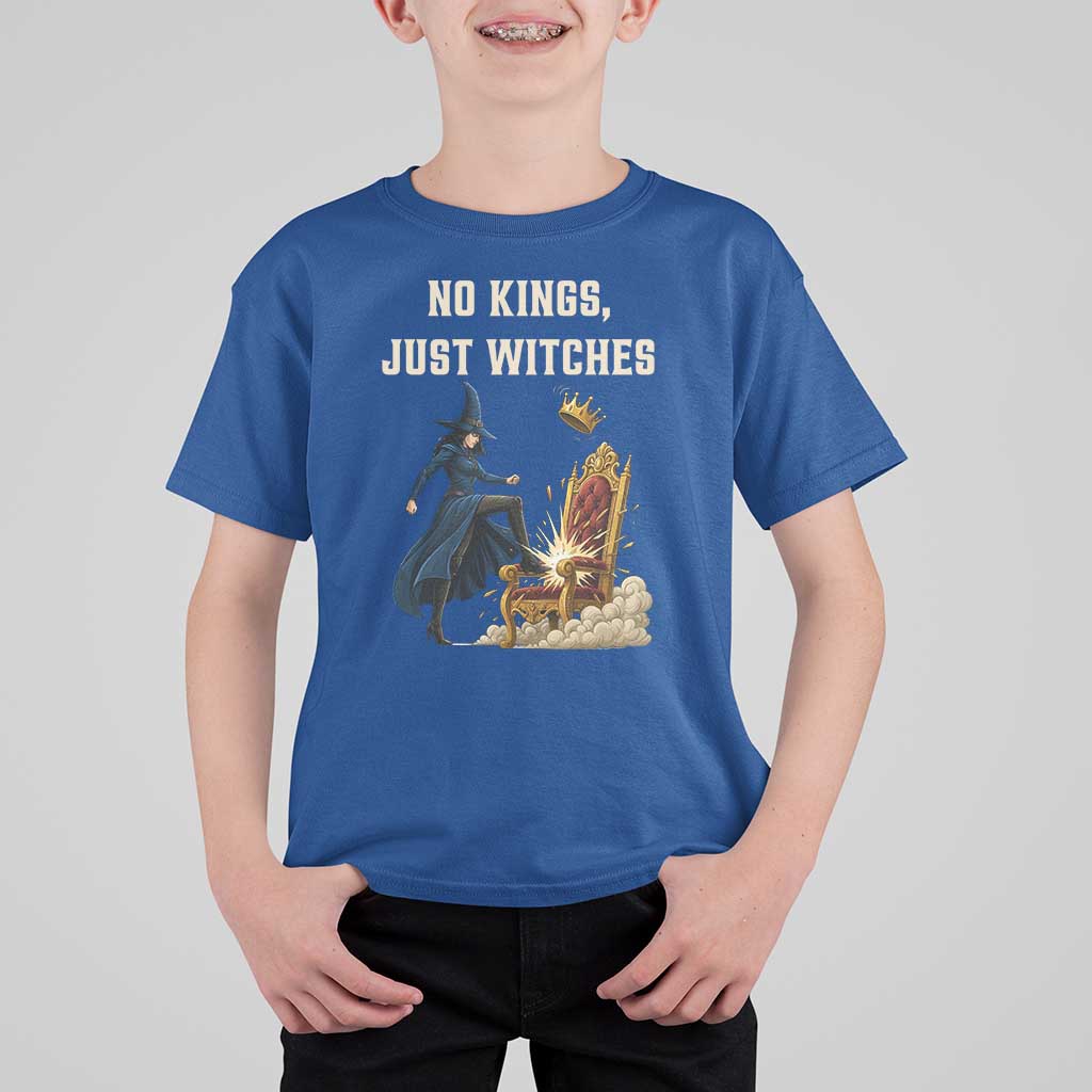 No Kings Just Witches T Shirt For Kid Feminist Witch Kicking Throne Protest - Wonder Print Shop