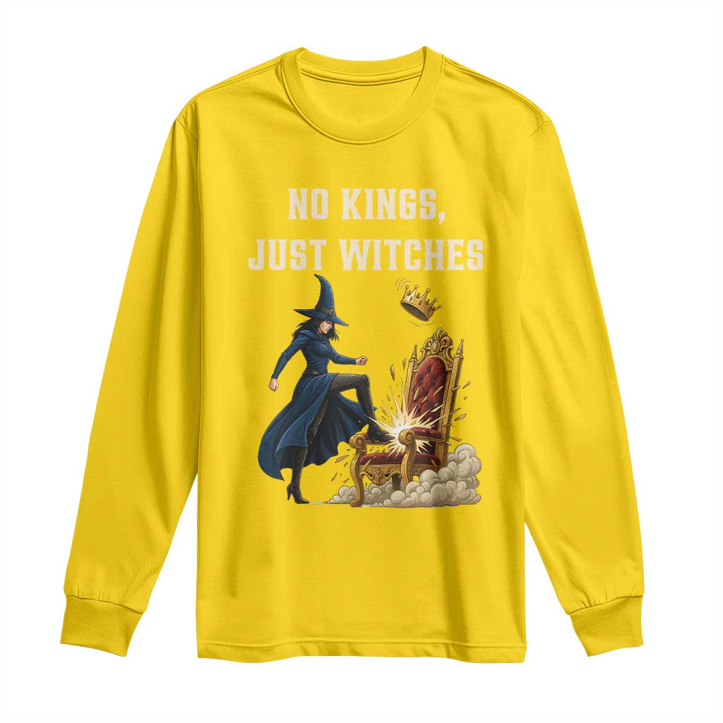 No Kings Just Witches Long Sleeve Shirt Feminist Witch Kicking Throne Protest - Wonder Print Shop