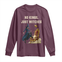 No Kings Just Witches Long Sleeve Shirt Feminist Witch Kicking Throne Protest - Wonder Print Shop