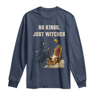 No Kings Just Witches Long Sleeve Shirt Feminist Witch Kicking Throne Protest - Wonder Print Shop