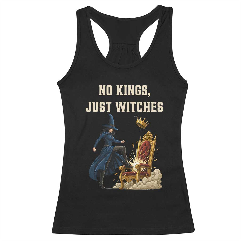 No Kings Just Witches Racerback Tank Top Feminist Witch Kicking Throne Protest - Wonder Print Shop