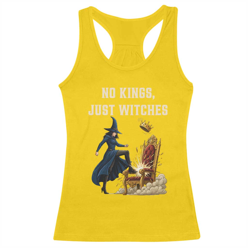 No Kings Just Witches Racerback Tank Top Feminist Witch Kicking Throne Protest - Wonder Print Shop