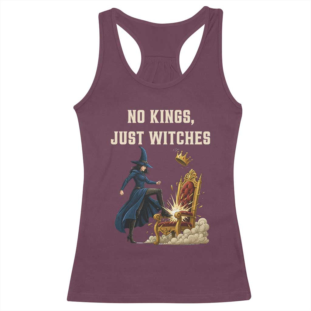 No Kings Just Witches Racerback Tank Top Feminist Witch Kicking Throne Protest - Wonder Print Shop